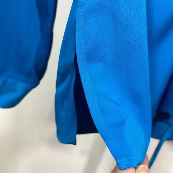 KARINA GRIMALDI Women's Lace Up Long Sleeve Blouse Blue Size Medium - Picture 7 of 9